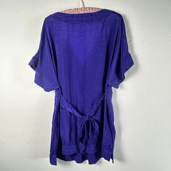 Anthropologie Maeve Tunic Top Blouse Womens 12 Purple Floral V-Neck Short Sleeve - Picture 2 of 8